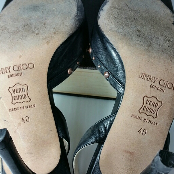 Jimmy Choo Slingback Heels Black Leather w/Studs - Picture 8 of 8